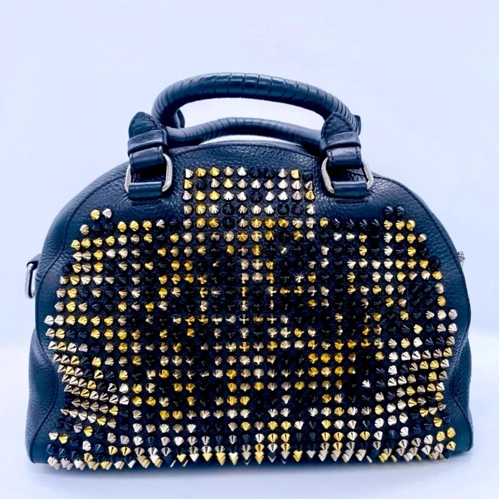 Christian Louboutin Panettone Boston Multicolor Spiked Black Leather Bag